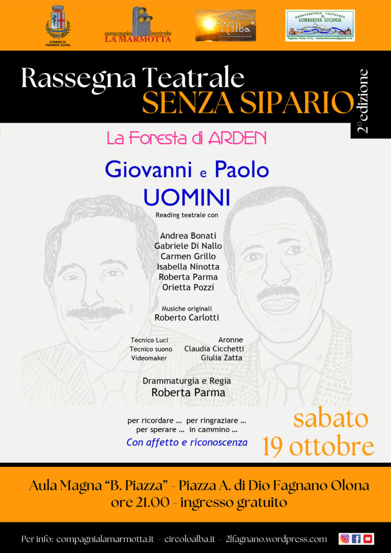 Commedia “Giovanni e Paolo, Uomini” per Rassegna “Senza Sipario”